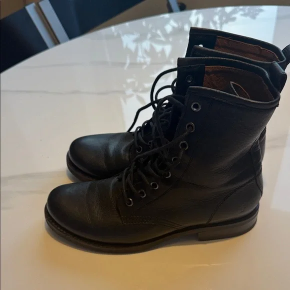 Frye Veronica Flex Combat Black Leather Boots - Picture 3 of 7